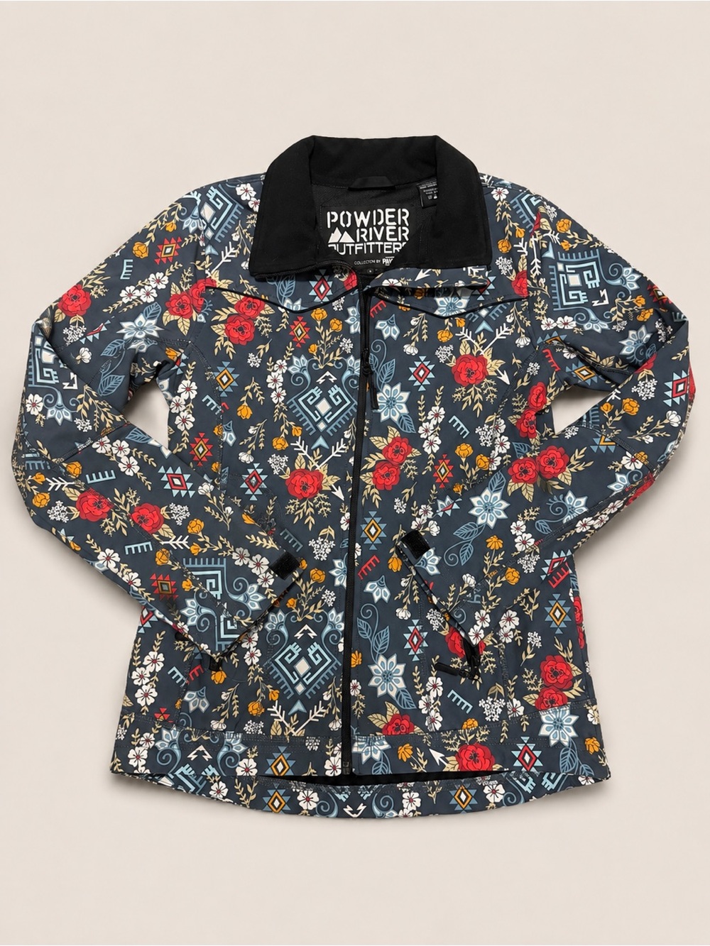 Powder River Outfitters Ladies Floral Aztec Charcoal Softshell Jacket